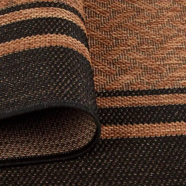 Alt view image 4 of 7 - Gertmenian Indoor/Outdoor Flatweave Area Rug - 5x7 Standard, Stain & UV Resistant, Ideal For Deck, Patio, Poolside, Mudroom - Simple Border, Black Tan, 21490