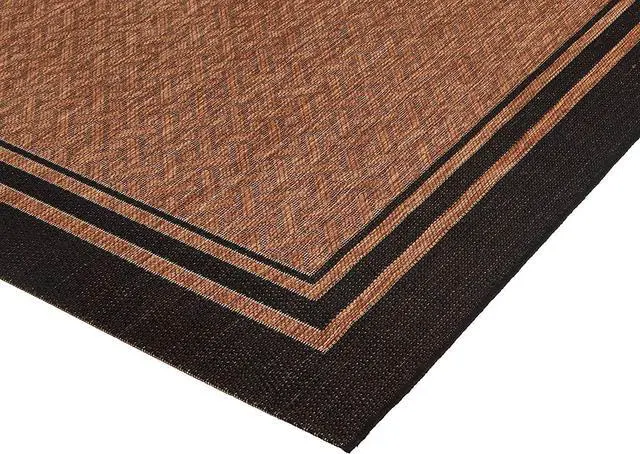 Alt view image 5 of 7 - Gertmenian Indoor/Outdoor Flatweave Area Rug - 5x7 Standard, Stain & UV Resistant, Ideal For Deck, Patio, Poolside, Mudroom - Simple Border, Black Tan, 21490