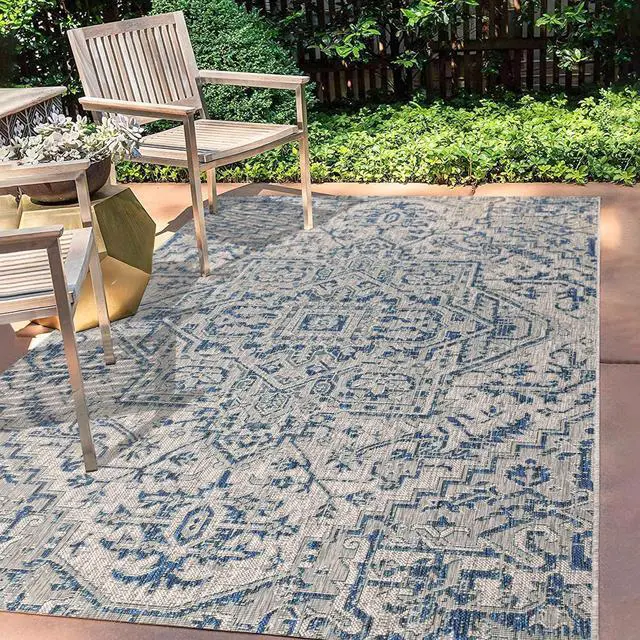 Alt view image 3 of 6 - JONATHAN Y Boho Medallion Indoor Outdoor Area Rug 4X6 Navy/Gray, Estrella Textured Weave for Backyard, Patio, Porch, Easy-Cleaning, High Traffic, Pet-Friendly, Non-Shedding (SMB105B-4)