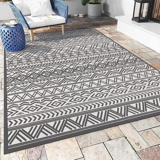 Main image of Outdoor Rug Carpet 6x9 ft, Flatweave Textured Outdoor Patio Rug Non Slip Indoor Outdoor Rugs with Rubber Particles Backing Boho Outdoor Area Rug for Patio Deck Front Porch Backyard Balcony
