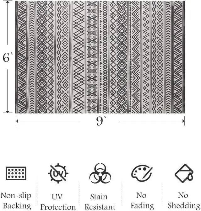 Alt view image 2 of 7 - Outdoor Rug Carpet 6x9 ft, Flatweave Textured Outdoor Patio Rug Non Slip Indoor Outdoor Rugs with Rubber Particles Backing Boho Outdoor Area Rug for Patio Deck Front Porch Backyard Balcony