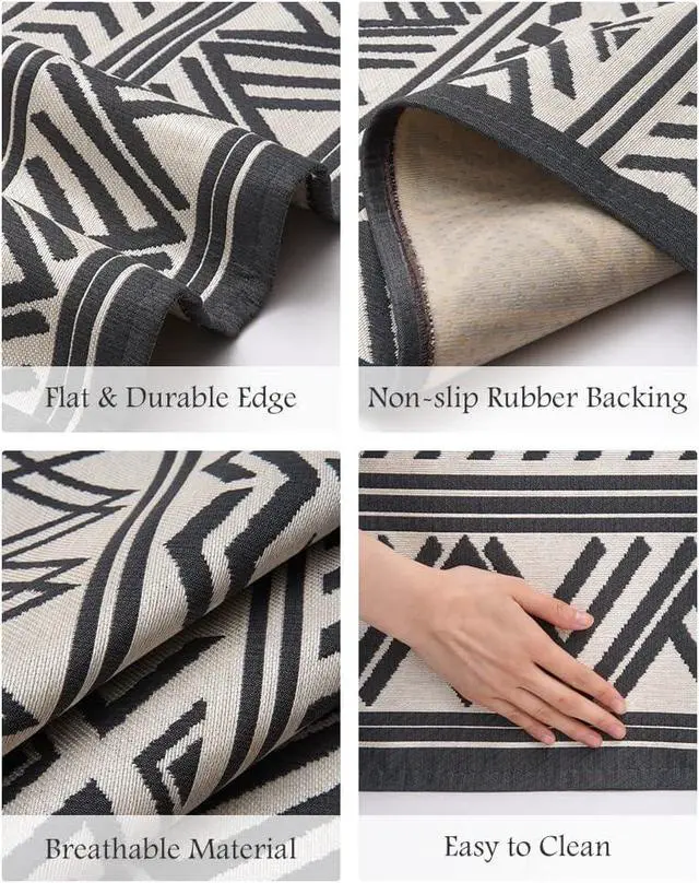 Alt view image 4 of 7 - Outdoor Rug Carpet 6x9 ft, Flatweave Textured Outdoor Patio Rug Non Slip Indoor Outdoor Rugs with Rubber Particles Backing Boho Outdoor Area Rug for Patio Deck Front Porch Backyard Balcony