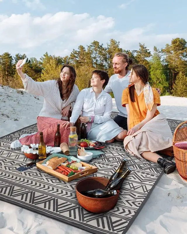 Alt view image 7 of 7 - Outdoor Rug Carpet 6x9 ft, Flatweave Textured Outdoor Patio Rug Non Slip Indoor Outdoor Rugs with Rubber Particles Backing Boho Outdoor Area Rug for Patio Deck Front Porch Backyard Balcony