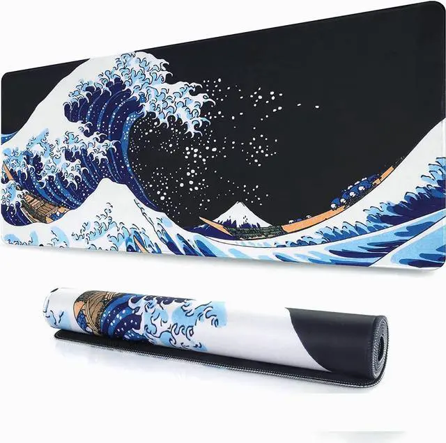 Main image of Japanese Sea Wave Large Mouse Pad Extended Gaming Mouse Pad Non-Slip Water-Resistant Rubber Base Desk Mat 35.1x15.75inch XXL Large Anime Mouse Pad for Desk Computer