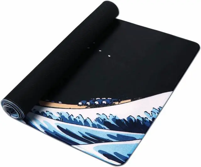 Alt view image 5 of 6 - Japanese Sea Wave Large Mouse Pad Extended Gaming Mouse Pad Non-Slip Water-Resistant Rubber Base Desk Mat 35.1x15.75inch XXL Large Anime Mouse Pad for Desk Computer