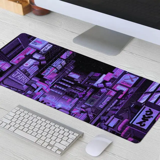 Alt view image 3 of 7 - Dark Purple Japanese Anime Retro Vaporwave Mouse Mat Computer Lap Desk Anime Mouse Pad Kawaii Large Gaming Pad for Keyboard QDH