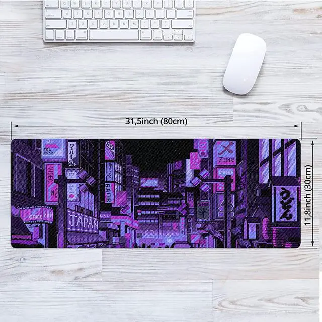 Alt view image 4 of 7 - Dark Purple Japanese Anime Retro Vaporwave Mouse Mat Computer Lap Desk Anime Mouse Pad Kawaii Large Gaming Pad for Keyboard QDH
