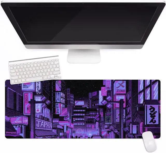 Alt view image 2 of 7 - Dark Purple Japanese Anime Retro Vaporwave Mouse Mat Computer Lap Desk Anime Mouse Pad Kawaii Large Gaming Pad for Keyboard QDH