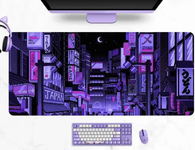 Alt view image 7 of 7 - Dark Purple Japanese Anime Retro Vaporwave Mouse Mat Computer Lap Desk Anime Mouse Pad Kawaii Large Gaming Pad for Keyboard QDH