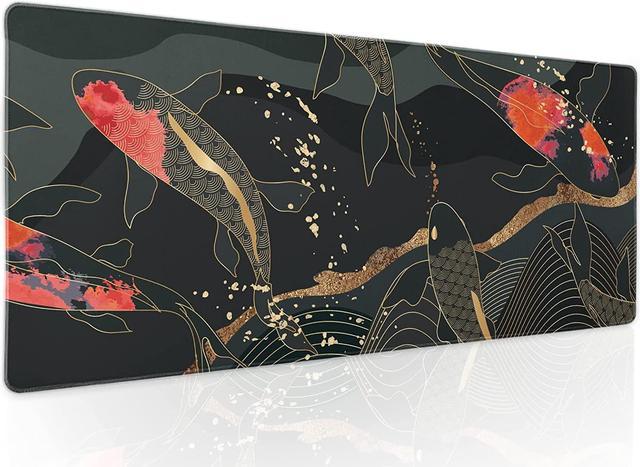 Black Red Japanese Gaming Mouse Pad XL Koi Fish Art Gold Texture