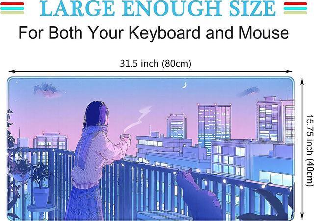 Kawaii Purple Space Cat Desk Mat Cute Anime Extended Mouse Pad Large XXL  Gaming Desk Pad Long Mousepad Keyboard Pad Mouse Desktop Mat 31.5''X15.7