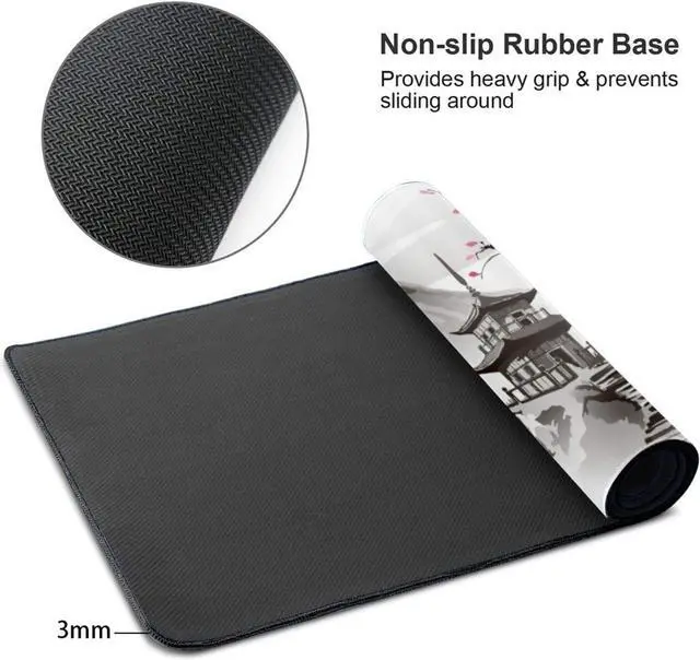 Alt view image 3 of 6 - Japanese Cherry Blossom White Gaming Mouse Pad XL Extended Large Mouse Mat Desk Pad Stitched Edges Mousepad Long Nonslip Rubber Base Mice Pad 31.5 X 11.8 Inch
