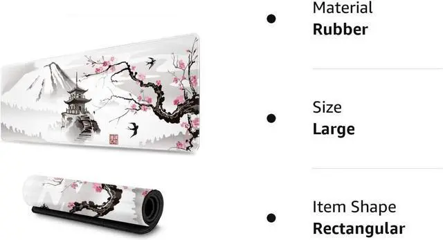 Alt view image 6 of 6 - Japanese Cherry Blossom White Gaming Mouse Pad XL Extended Large Mouse Mat Desk Pad Stitched Edges Mousepad Long Nonslip Rubber Base Mice Pad 31.5 X 11.8 Inch