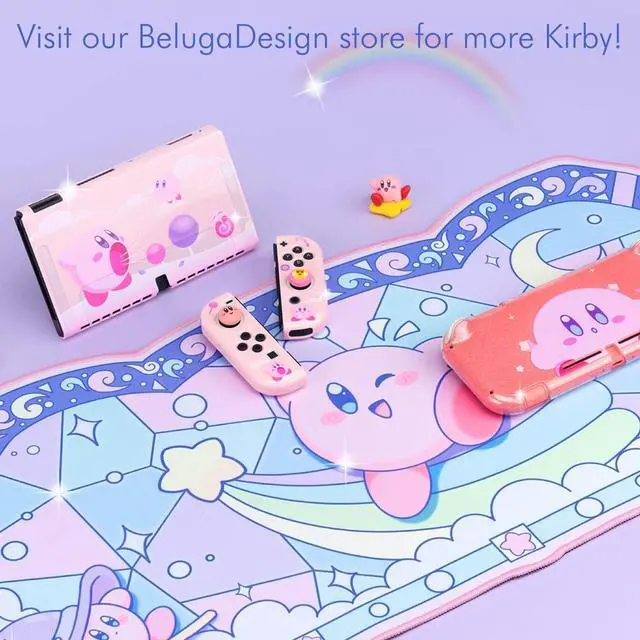 Alt view image 7 of 7 - Pink Puff Ball Desk Pad | Kawaii Cute Anime Keyboard Gaming PC Laptop Mat | Large Super Smash Star Allies Forgotten Land Large Mat Mousepad | Pastel Pink Blue Desk Blotter Protector