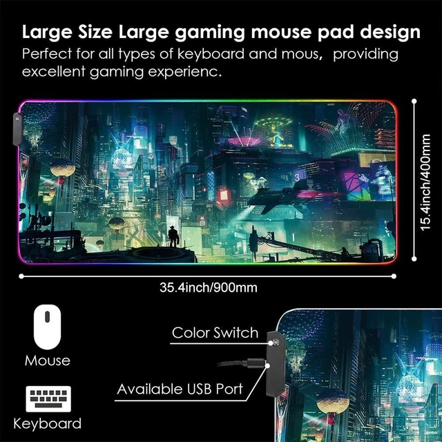 Alt view image 2 of 6 - RGB Mouse Pad, XXL LED Gaming Mouse Mat Heavy Duty Anty Slip 35.4 * 15.7 Inches greencity