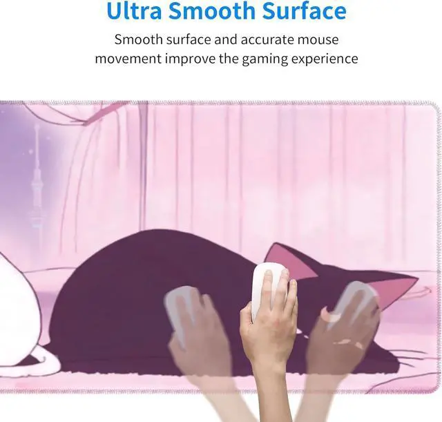 Alt view image 7 of 7 - Pink Desk Pad Anime White Cat Black Cat Gaming Mouse Pad Large Desk Office Decor Exclusive Beautiful Girls Mouse Pad for Women Desktop with Stitched Edges Non-Slip Rubber Computer Mat