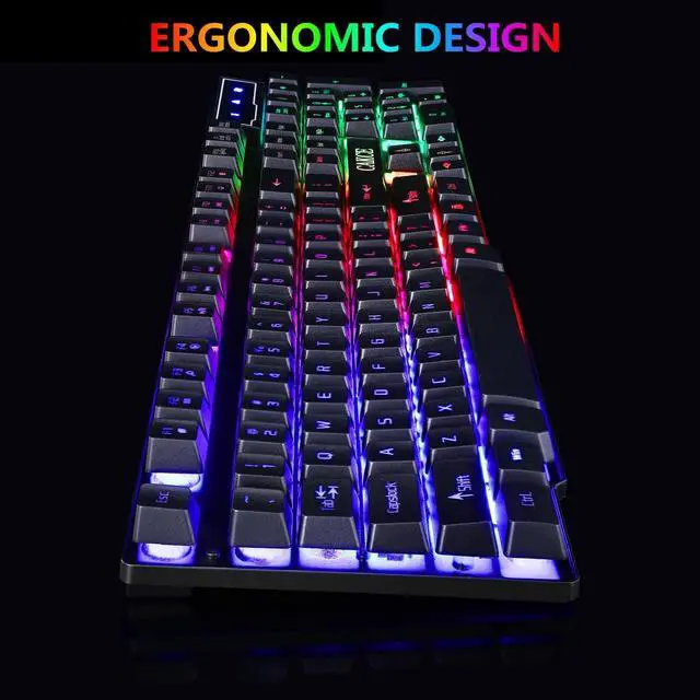 Alt view image 3 of 7 - RGB Gaming Keyboard and Colorful Mouse Combo,USB Wired LED Backlight,Letter Glow,Mechanical Feeling for Laptop PC Computer Game and Work