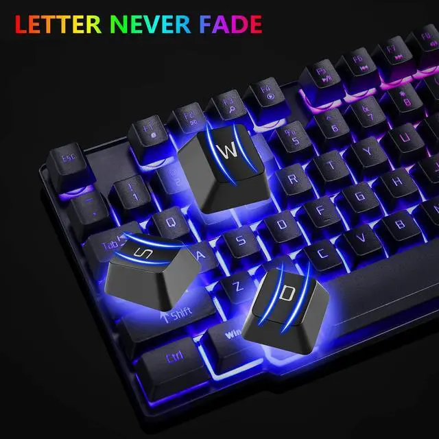 Alt view image 4 of 7 - RGB Gaming Keyboard and Colorful Mouse Combo,USB Wired LED Backlight,Letter Glow,Mechanical Feeling for Laptop PC Computer Game and Work