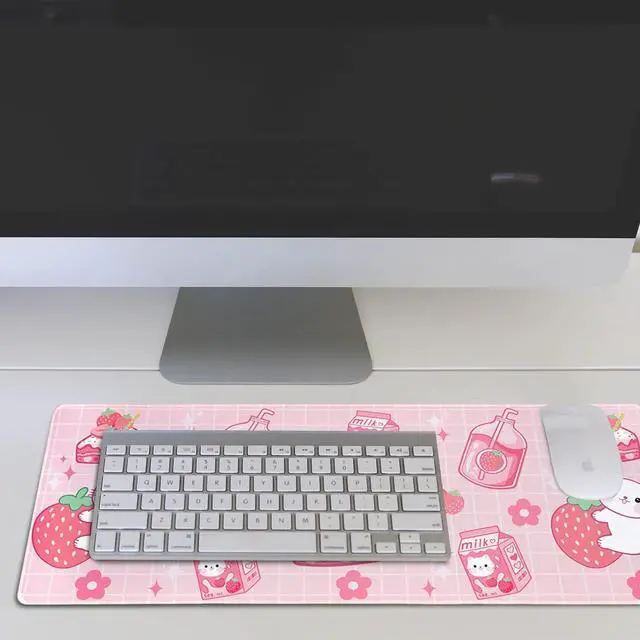Alt view image 5 of 7 - Kawaii Gaming Mouse Pad, Extended Large Cat Strawberry Milk, Pink, 31.5 X 11.8 Inch