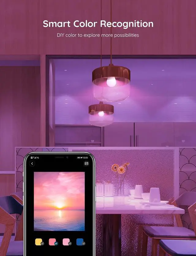 Alt view image 7 of 7 - Smart Light Bulbs, WiFi Bluetooth Color Changing Light Bulbs, Music Sync, 54 Dynamic Scenes, 16 Million DIY Colors RGB Light Bulbs, Work with Alexa, Google Assistant, 800 Lumen, 8 Pack