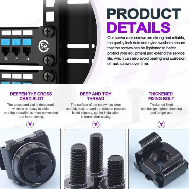 Alt view image 4 of 7 - Swpeet 80Packs 4 Sizes M5 M6 Black Computer Mount Cage Nuts and Screws with Metal & Plastic Washers Assortment Kit, Square Hole Hardware Cage Nuts & Mounting Screws Washers, Welcome to consult