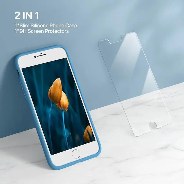 Alt view image 2 of 7 - Ultra Slim Designed for iPhone SE Case 2022(3rd Gen)/iPhone SE 2020 Case(2nd Gen)/iPhone 7 Case/iPhone 8 Case with Screen Protector Multi-Color Silicone Shockproof Phone Case(Capri Blue)