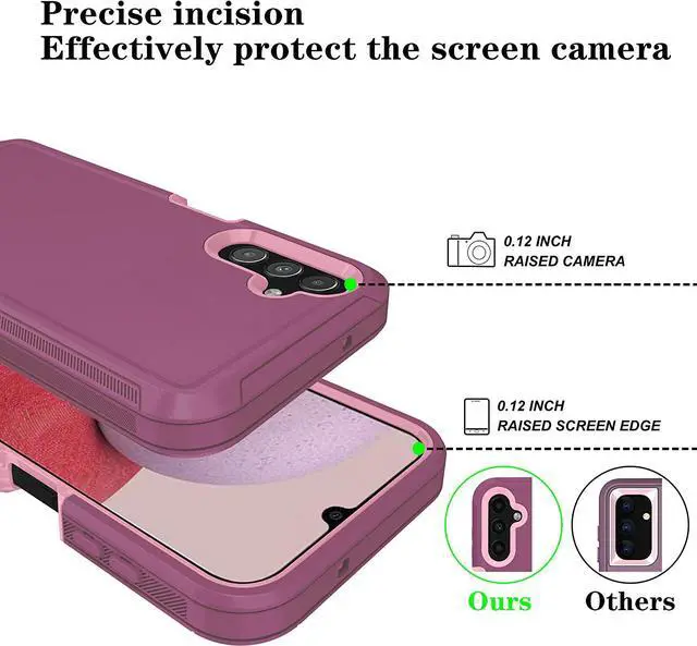 Alt view image 3 of 7 - ONOLA Phone Case Compatible with Samsung Galaxy A14 5G with HD Screen Protector (2 Pack), Durable Shockproof 3-Layer Cover (WineRed Pink)