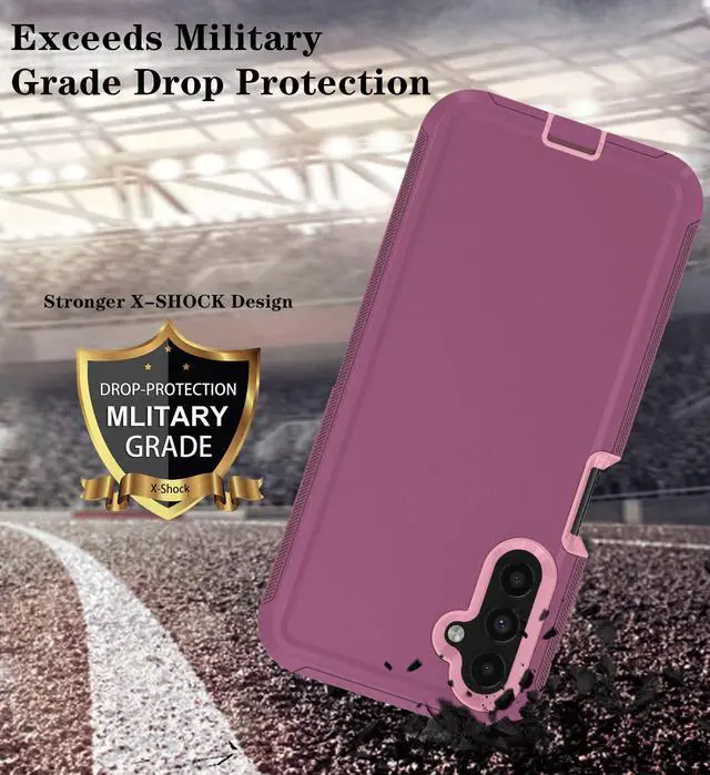 Alt view image 4 of 7 - ONOLA Phone Case Compatible with Samsung Galaxy A14 5G with HD Screen Protector (2 Pack), Durable Shockproof 3-Layer Cover (WineRed Pink)