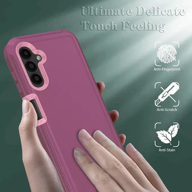 Alt view image 5 of 7 - ONOLA Phone Case Compatible with Samsung Galaxy A14 5G with HD Screen Protector (2 Pack), Durable Shockproof 3-Layer Cover (WineRed Pink)