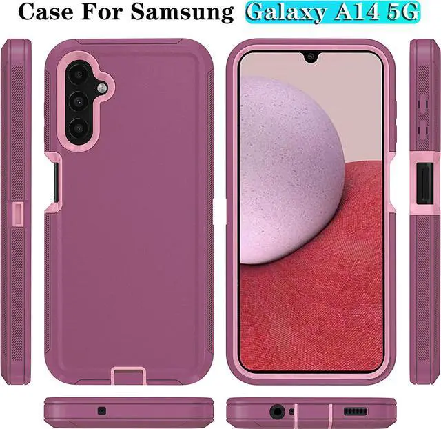Alt view image 7 of 7 - ONOLA Phone Case Compatible with Samsung Galaxy A14 5G with HD Screen Protector (2 Pack), Durable Shockproof 3-Layer Cover (WineRed Pink)