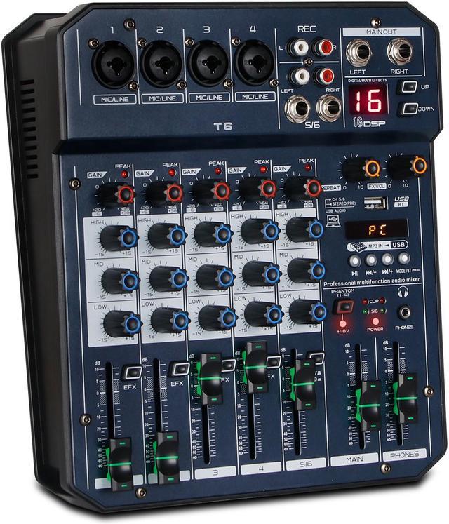 skrivestil Faderlig suge Depusheng T6 Audio Mixer 6 channel DJ Sound mixing console with USB for  Gaming desk PC Recording XLR Microphone Jack PLUS HEADPHONE JACK 5V USB  Power CONNECT and FX 16Bit DSP Processor