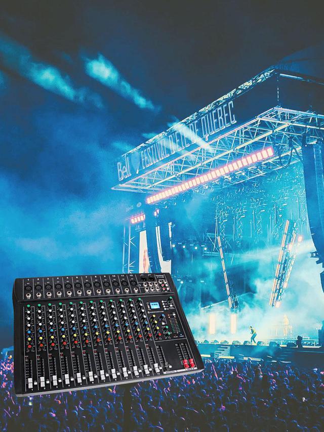 Depusheng DT12 Professional Audio Mixer 12 Channel DJ Interface mixer  console with Bluetooth MP3 input XLR Microphone Jack 48V Power RCA Input  Output and USB Drive for Computer Recording black 