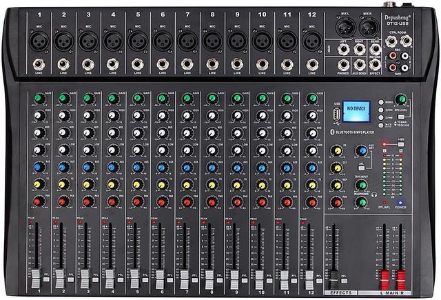 hegn fløjl Overbevisende Depusheng DT12 Professional Audio Mixer 12 Channel DJ Interface mixer  console with Bluetooth MP3 input XLR Microphone Jack 48V Power RCA Input  Output and USB Drive for Computer Recording black Audio Components -