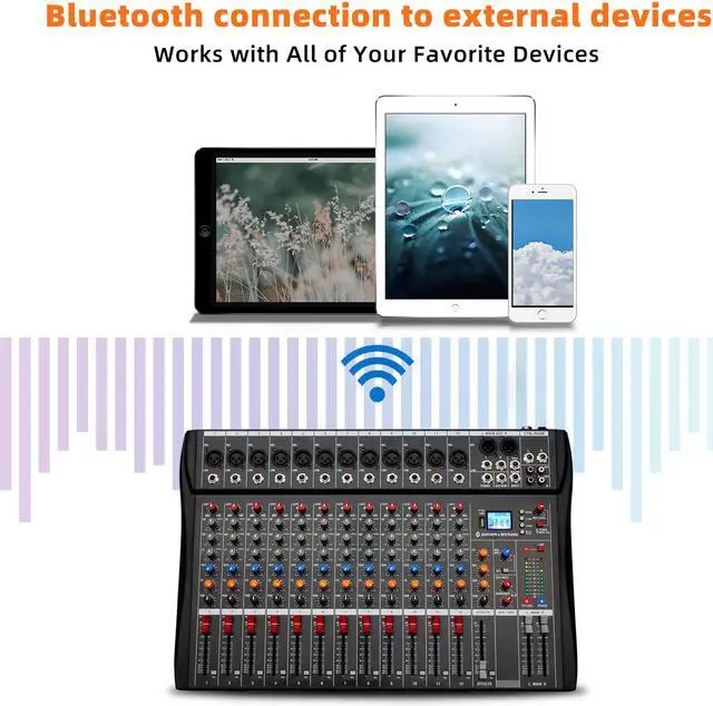Alt view image 7 of 7 - Depensheng DX12 Professional audio mixer DJ Sound Controller Interface 12 Channel mixing console with USB Drive for Computer Recording live streaming and Bluetooth input 48V phantom power supply black