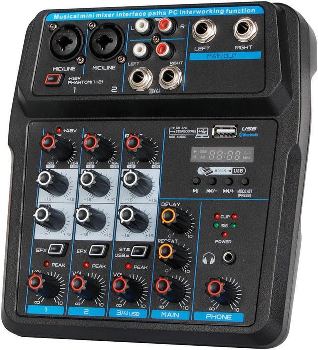 Depusheng U4 Portable Mini Mixer 4 Channel Audio DJ Console with USB 48V  Phantom Power for Gaming desk PC Recording Singing Webcast Party 
