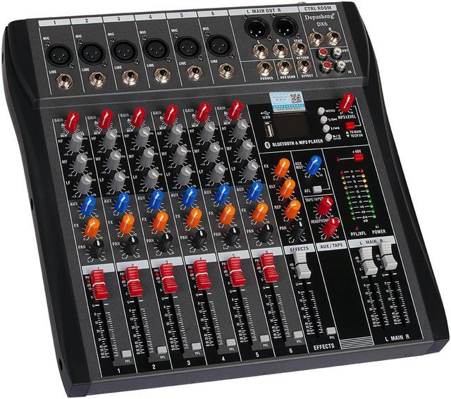 Depusheng DX600 Audio Mixer Line Mixer, DC 5V, 6/4-Stereo Ultra, Low-Noise  6/4-Channel For Sub-Mixing, Ideal For Small Clubs Or Bars, As Guitars, Bass