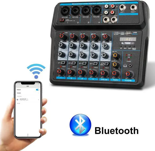 Alt view image 4 of 7 - Depusheng 6 CHANNEL Audio Mixer DJ Sound Controller U6 DJ Mixer Interface with USB Drive Soundcard for PC Recording Live Streaming 2 Band EQ wireless bluetooth USB and 48V Phantom Power black