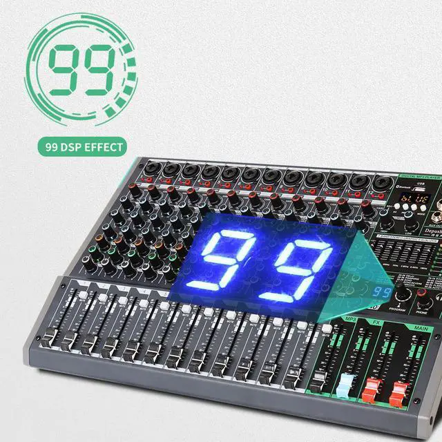 Alt view image 2 of 7 - Depusheng PA12 Professional Audio Mixer Sound Board Console Desk System Interface 12 Channel Digital USB Bluetooth MP3 Computer Input 48V Phantom Power Built-in 99 Reverb Effect, Black