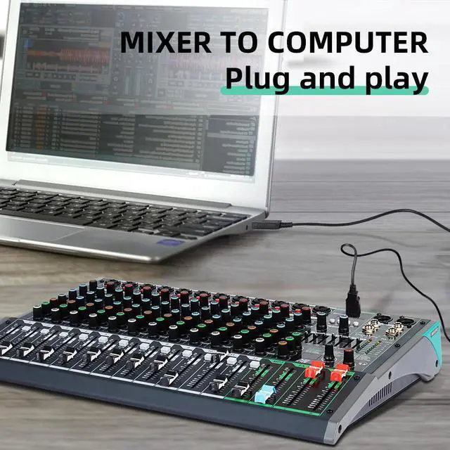 Alt view image 4 of 7 - Depusheng PA12 Professional Audio Mixer Sound Board Console Desk System Interface 12 Channel Digital USB Bluetooth MP3 Computer Input 48V Phantom Power Built-in 99 Reverb Effect, Black