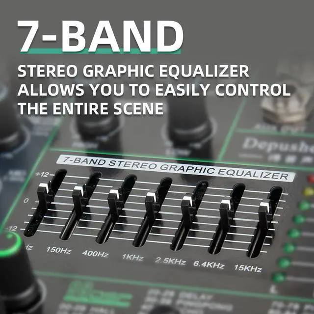 Alt view image 6 of 7 - Depusheng PA12 Professional Audio Mixer Sound Board Console Desk System Interface 12 Channel Digital USB Bluetooth MP3 Computer Input 48V Phantom Power Built-in 99 Reverb Effect, Black