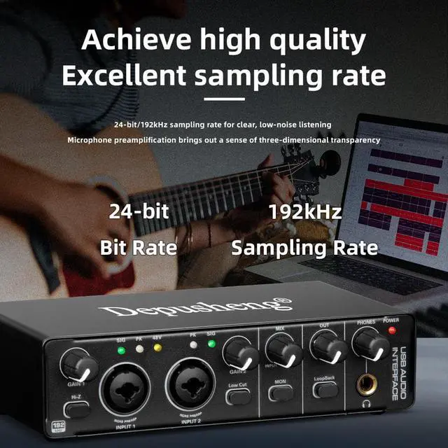 Alt view image 4 of 7 - Depusheng RX2 usb audio interface computer recording sound card, home studio audio interface, can connect 48V condenser microphone, guitar recording