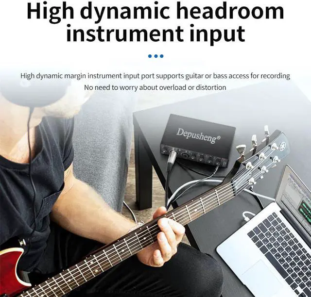 Alt view image 6 of 7 - Depusheng RX2 usb audio interface computer recording sound card, home studio audio interface, can connect 48V condenser microphone, guitar recording