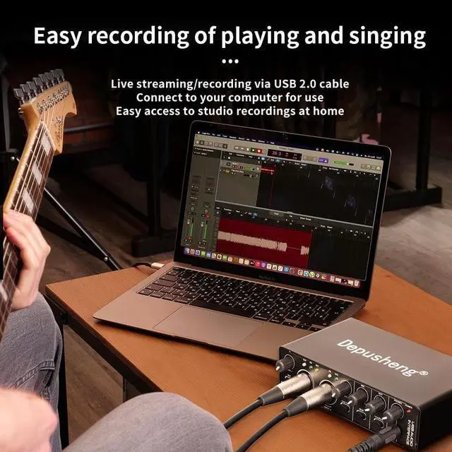Alt view image 3 of 7 - Depusheng RX2 usb audio interface computer recording sound card, home studio audio interface, can connect 48V condenser microphone, guitar recording