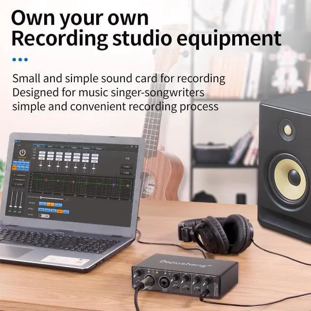 Alt view image 7 of 7 - Depusheng RX2 usb audio interface computer recording sound card, home studio audio interface, can connect 48V condenser microphone, guitar recording