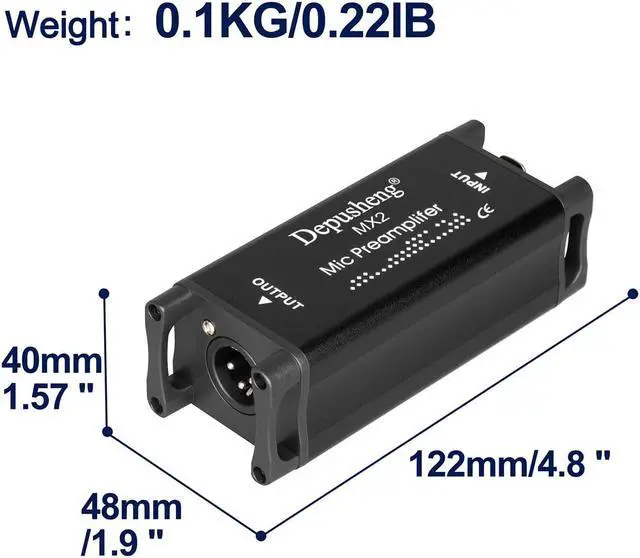 Alt view image 4 of 6 - Depusheng MX2 microphone booster preamplifier for dynamic and ribbon microphones,microphone preamp audio booster for studio or home recording, livestream, broadcast or podcast