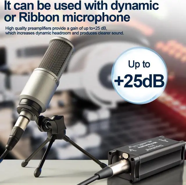 Alt view image 2 of 6 - Depusheng MX2 microphone booster preamplifier for dynamic and ribbon microphones,microphone preamp audio booster for studio or home recording, livestream, broadcast or podcast