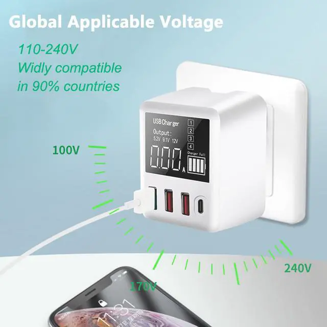 Alt view image 3 of 6 - USB Charger Hub with 3 USB and 1 Quick Charge 3.0 PD Fast Charging Port LED Display Charging Station
