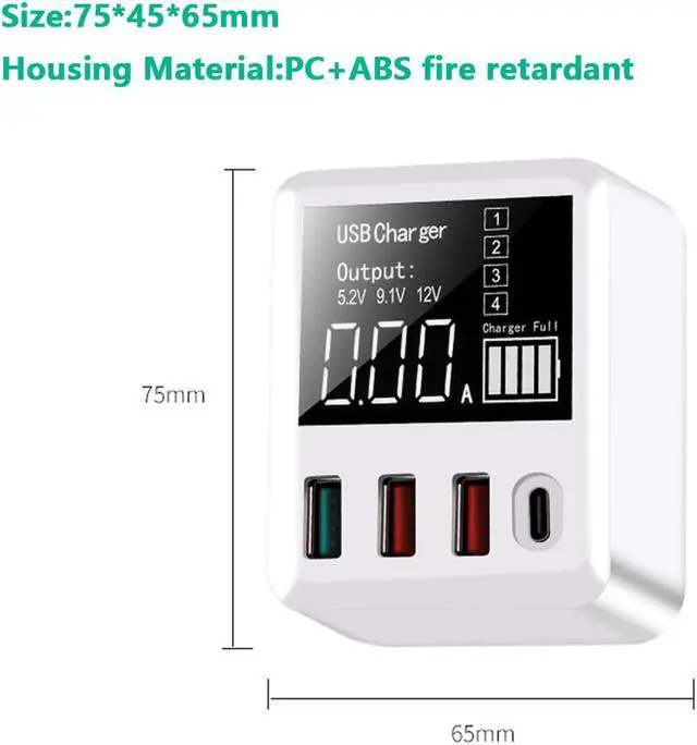 Alt view image 4 of 6 - USB Charger Hub with 3 USB and 1 Quick Charge 3.0 PD Fast Charging Port LED Display Charging Station