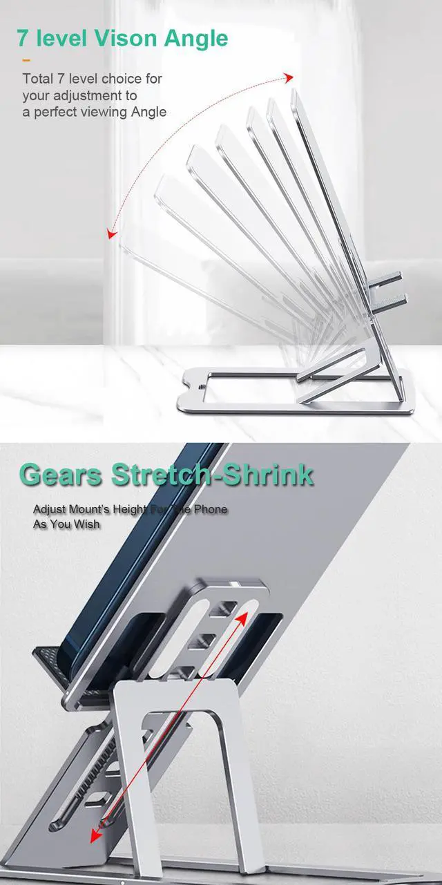 Alt view image 7 of 7 - Cell Phone Stand Adjustable Foldable Aluminum Desktop Phone Holder Compatible with iPhone Samsung Galaxy All Smartphones