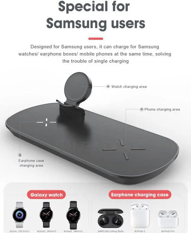 Alt view image 5 of 7 - 3 IN 1 Wireless Charging Station For Samsung Watch Active 1,2, Samsung Buds
